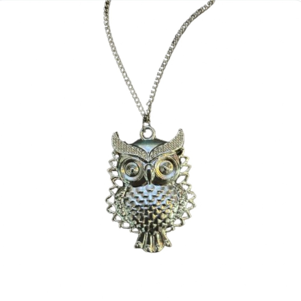 NEW Silver Owl Crystal Pendant Long Chain Necklace